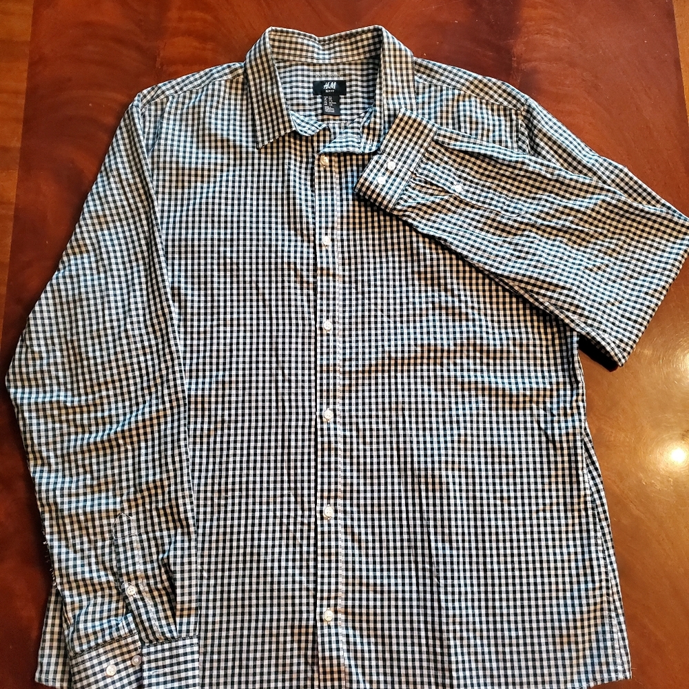 H&M Slim Fit Easy Iron Black/White Button Up Long